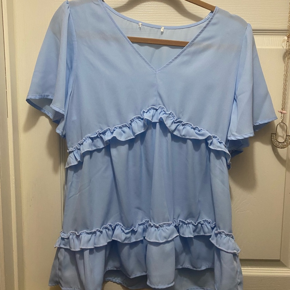 Baby blue ruffle blouse